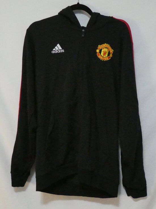 adidas Other - ADIDAS Manchester United Black Red Striped Zip-Up Sweatshirt Hoodie - P2P 23"